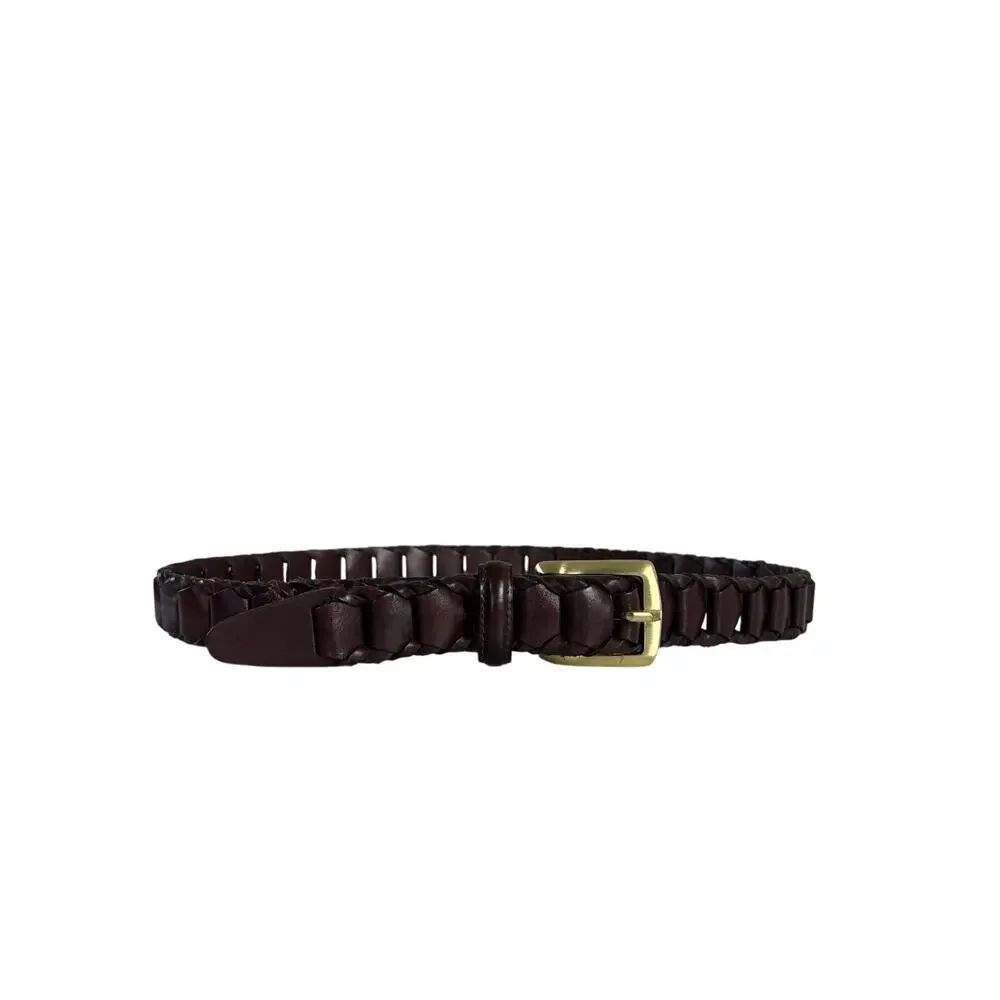 Men’s Brown Genuine Leather Bonded Link Belt 32 Gold Buckle